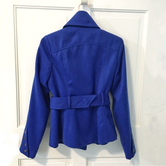 Black Rivet Jacket Royal Blue Coat Size Small Belted Jacket - Picture 2 of 6
